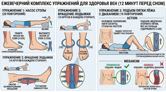 Вечерний комплекс упражнений для здоровья вен