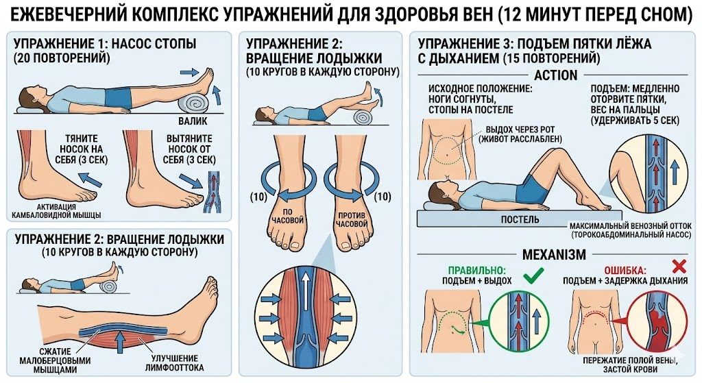 Вечерний комплекс упражнений для здоровья вен